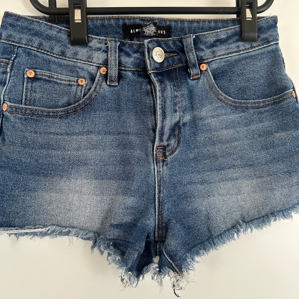 Almost Famous Medium Blue Frayed Denim Cutoff Shorts